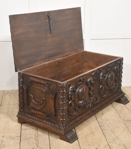 CARVED WALNUT COFFER WITH FIGURAL MEDALLIONS - ADDITIONAL PHOTO 8