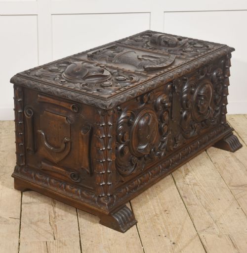 CARVED WALNUT COFFER WITH FIGURAL MEDALLIONS - ADDITIONAL PHOTO 9