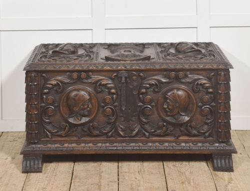 CARVED WALNUT COFFER WITH FIGURAL MEDALLIONS - ADDITIONAL PHOTO 10