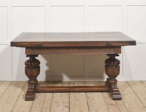 CARVED OAK REFECTORY DINING TABLE WITH PULLOUT EXTENSIONS - ADDITIONAL PHOTO 1