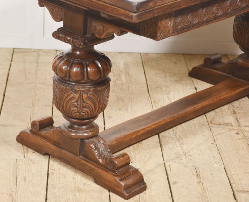 CARVED OAK REFECTORY DINING TABLE WITH PULLOUT EXTENSIONS - ADDITIONAL PHOTO 4