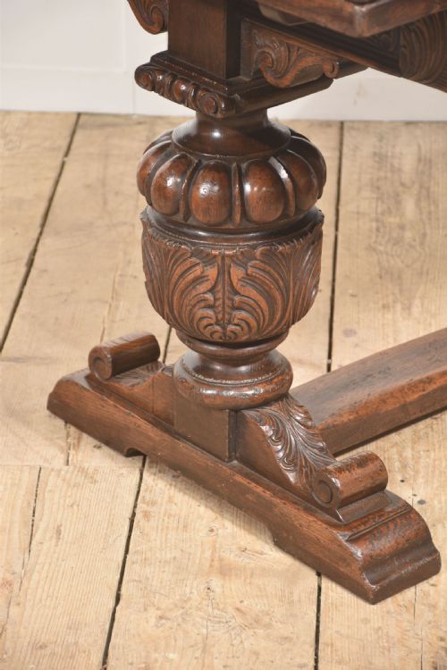 CARVED OAK REFECTORY DINING TABLE WITH PULLOUT EXTENSIONS - ADDITIONAL PHOTO 6
