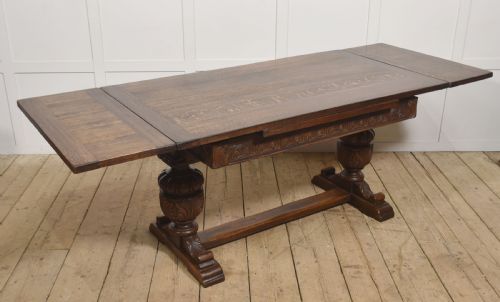 CARVED OAK REFECTORY DINING TABLE WITH PULLOUT EXTENSIONS - ADDITIONAL PHOTO 7