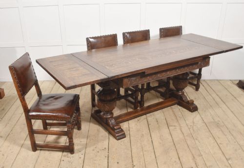 CARVED OAK REFECTORY DINING TABLE WITH PULLOUT EXTENSIONS - ADDITIONAL PHOTO 9