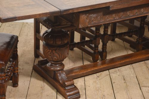 CARVED OAK REFECTORY DINING TABLE WITH PULLOUT EXTENSIONS - ADDITIONAL PHOTO 11