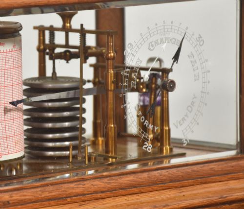 RARE HEZZANITH OAK CASED BAROGRAPH WITH ART NOUVEAU INLAY - ADDITIONAL PHOTO 3