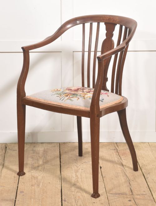 MAHOGANY AND SATINWOOD INLAID OCCASIONAL CHAIR - ADDITIONAL PHOTO 3
