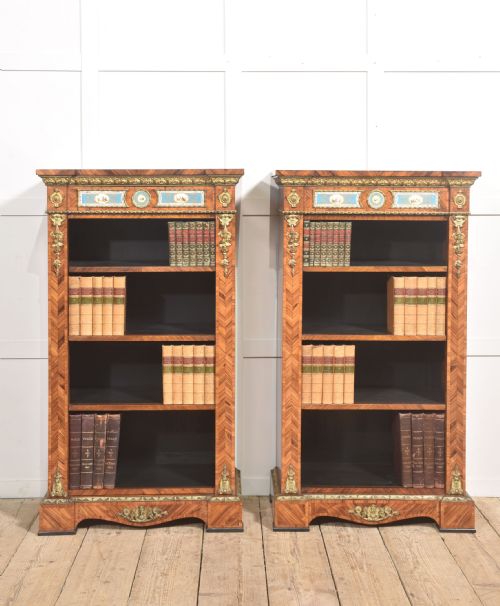 Pair of Exceptional Kingwood and Tulipwood Open Bookcases