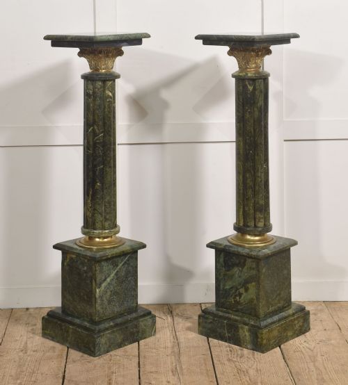 pair of classical style verde antico marble pedestals - CATEGORY: ANTIQUE MISCELLANEOUS - DATED 1910