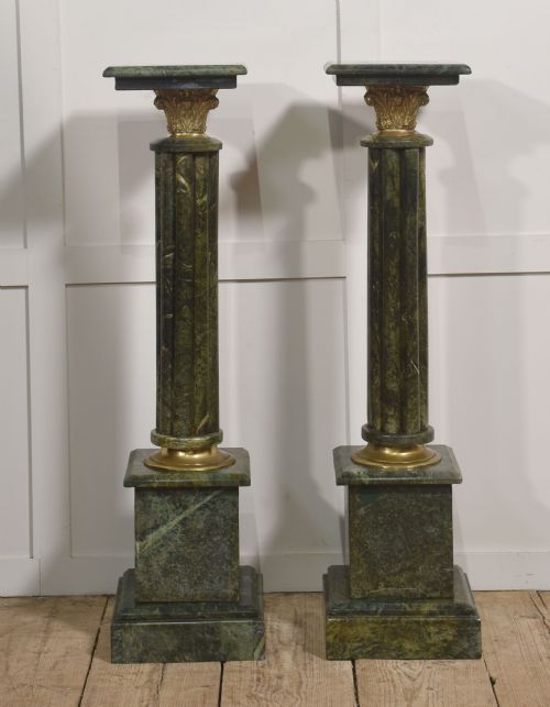 PAIR OF CLASSICAL STYLE VERDE ANTICO MARBLE PEDESTALS - ADDITIONAL PHOTO 5
