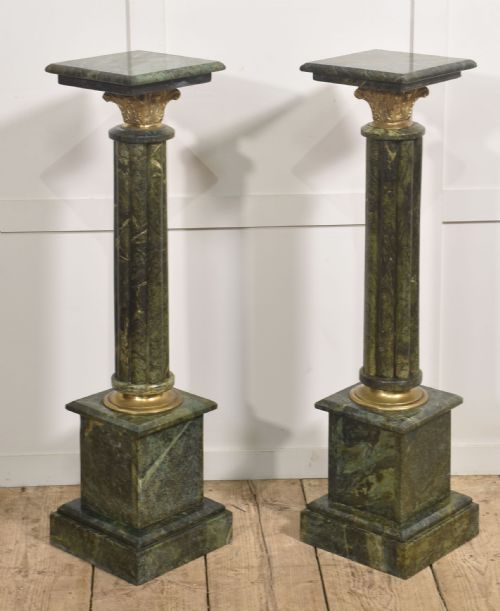PAIR OF CLASSICAL STYLE VERDE ANTICO MARBLE PEDESTALS - ADDITIONAL PHOTO 6
