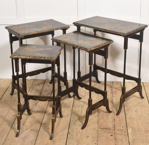 EXCEPTIONAL SET OF FOUR CHINOISERIE DECORATED NEST OF TABLES - ADDITIONAL PHOTO 5