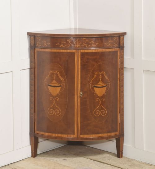 SHERATON REVIVAL INLAID MAHOGANY CORNER CABINET