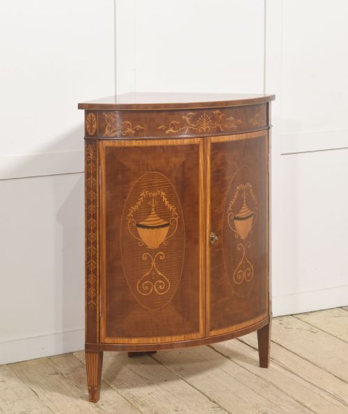 SHERATON REVIVAL INLAID MAHOGANY CORNER CABINET - ADDITIONAL PHOTO 2