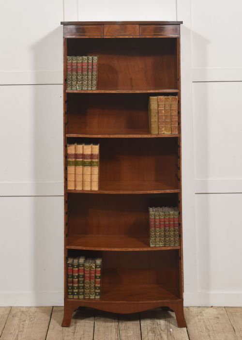 ELEGANT INLAID MAHOGANY OPEN BOOKCASE