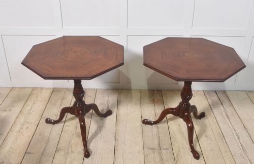 PAIR OF INLAID MAHOGANY TRIPOD TABLES