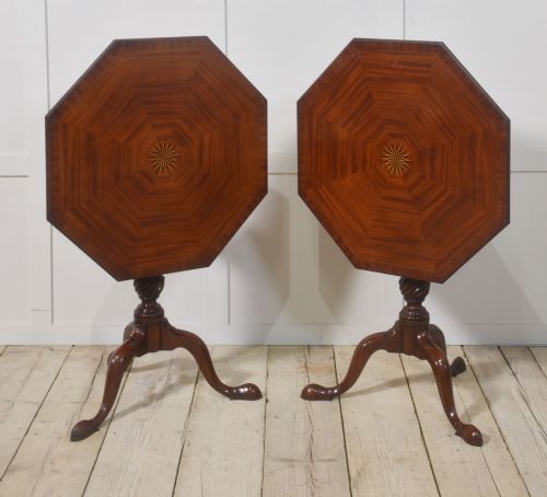PAIR OF INLAID MAHOGANY TRIPOD TABLES - ADDITIONAL PHOTO 5