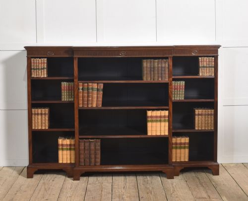 LARGE MAHOGANY BREAKFRONT LIBRARY BOOKCASE