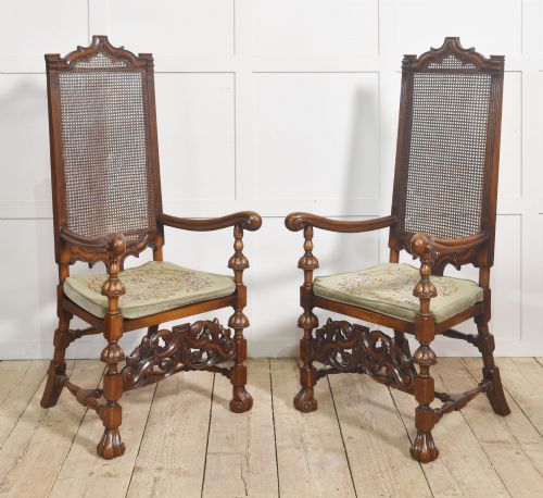 PAIR OF FINE QUALITY WALNUT OPEN ARMCHAIRS