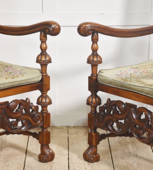PAIR OF FINE QUALITY WALNUT OPEN ARMCHAIRS - ADDITIONAL PHOTO 13