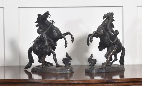 pair of late 19th century bronze figures of the marly horses after guillaume coustou - CATEGORY: ANTIQUE SCULPTURES - DATED 19TH CENTURY
