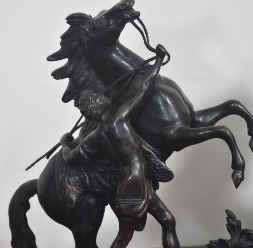 PAIR OF LATE 19TH CENTURY BRONZE FIGURES OF THE MARLY HORSES AFTER GUILLAUME COUSTOU - ADDITIONAL PHOTO 3