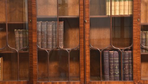 REGENCY REVIVAL FLAME MAHOGANY BREAKFRONT LIBRARY BOOKCASE - ADDITIONAL PHOTO 2