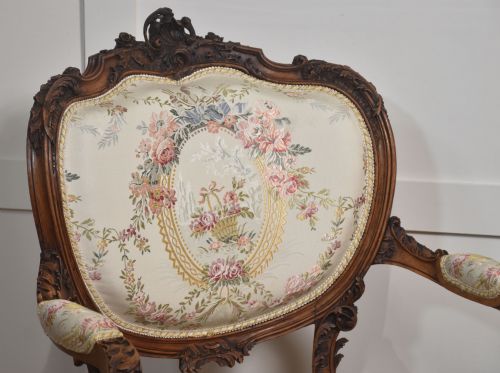 PAIR OF FINE QUALITY FRENCH WALNUT OPEN ARMCHAIRS - ADDITIONAL PHOTO 8