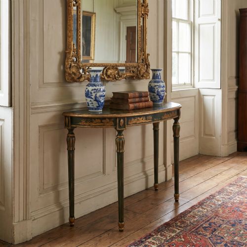 JAPANNED DEMILUNE CONSOLE TABLE WITH CHINOISERIE DECORATION - ADDITIONAL PHOTO 1
