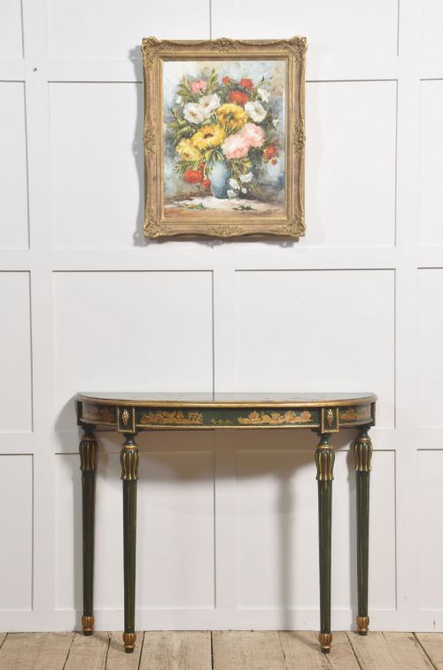 JAPANNED DEMILUNE CONSOLE TABLE WITH CHINOISERIE DECORATION - ADDITIONAL PHOTO 2