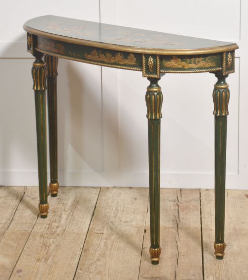 JAPANNED DEMILUNE CONSOLE TABLE WITH CHINOISERIE DECORATION - ADDITIONAL PHOTO 6
