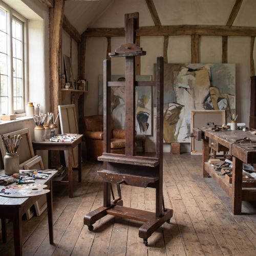 FULLY ADJUSTABLE OAK ARTISTS STUDIO EASEL BY C ROBERSON CO LONDON - ADDITIONAL PHOTO 1