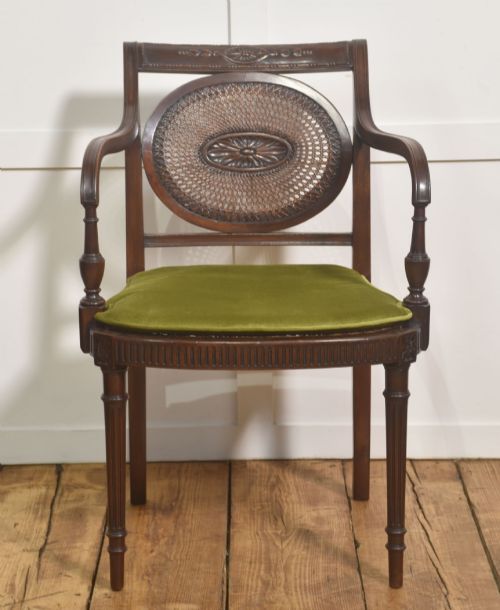 SHERATON REVIVAL MAHOGANY AND CANE LIBRARY ARMCHAIR - ADDITIONAL PHOTO 4