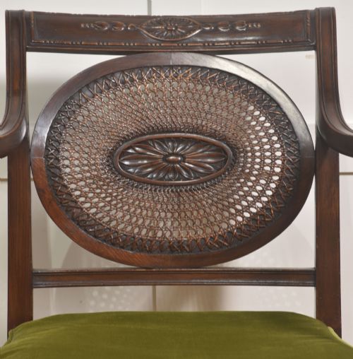SHERATON REVIVAL MAHOGANY AND CANE LIBRARY ARMCHAIR - ADDITIONAL PHOTO 5