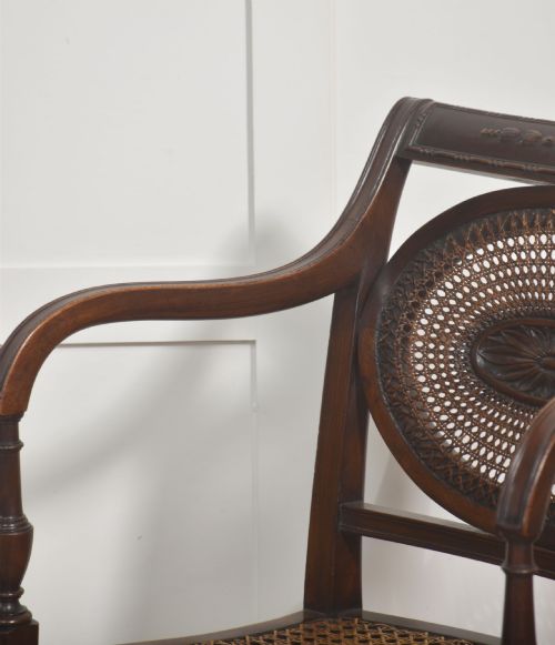 SHERATON REVIVAL MAHOGANY AND CANE LIBRARY ARMCHAIR - ADDITIONAL PHOTO 6