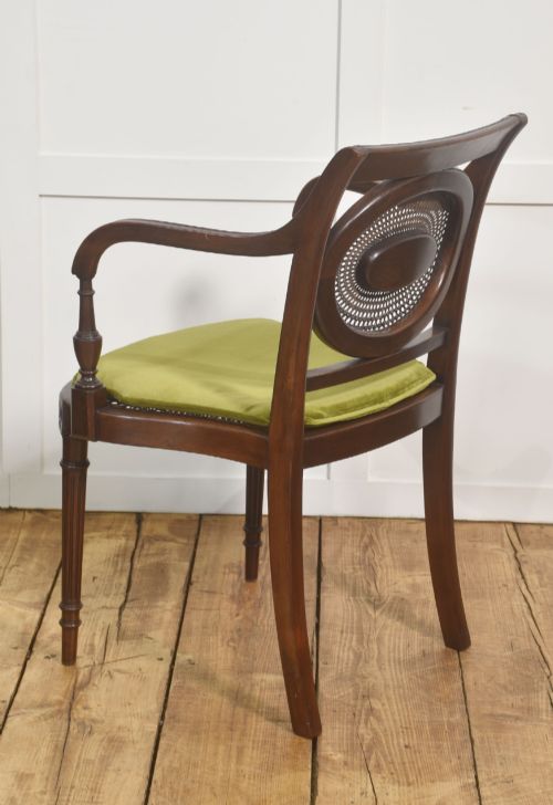 SHERATON REVIVAL MAHOGANY AND CANE LIBRARY ARMCHAIR - ADDITIONAL PHOTO 8