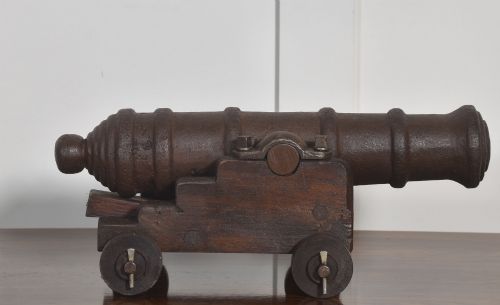 19th-century Cast-iron Signal Cannon on Oak Carriage