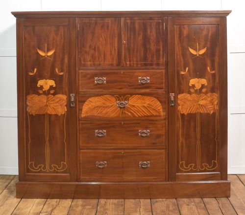 Art Nouveau Mahogany Marquetry Compactum Wardrobe