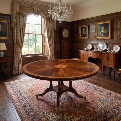 fig 1. Regency Revival Brass-Inlaid Flame Mahogany Circular Dining Table