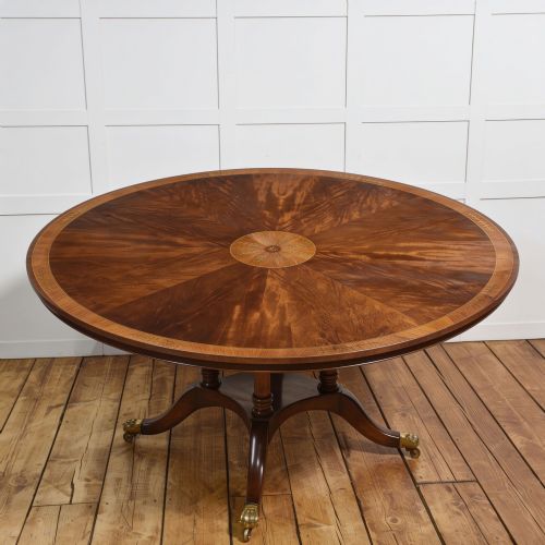Regency Revival Brass-inlaid Flame Mahogany Circular Dining Table