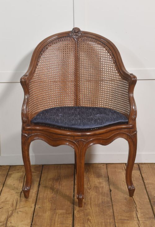 19th Century French Louis Xv Style Walnut and Cane Tub Chair