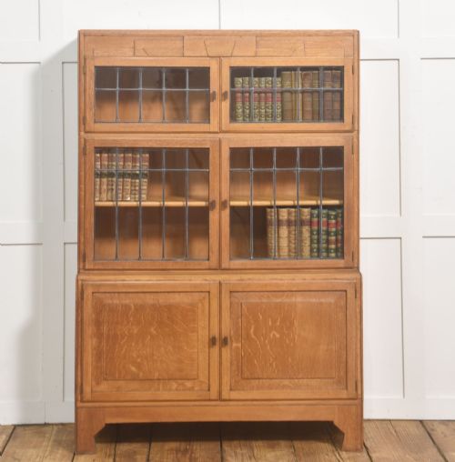 Art Deco Oak Leaded Glass Bookcase