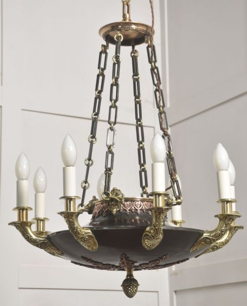 Empire Revival Brass and Copper Eight-light Chandelier