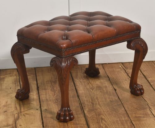 Chippendale-style Mahogany and Leather Stool