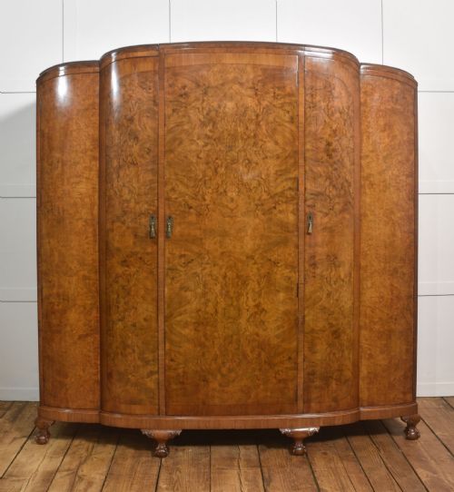 Art Deco Burr Walnut Breakfront Wardrobe