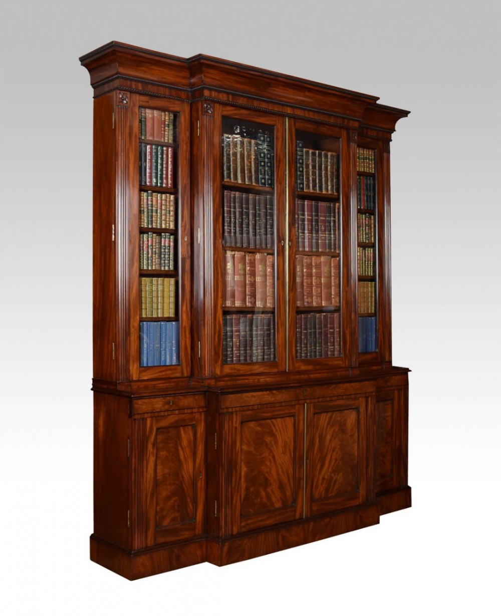 William IV mahogany library breakfront secretaire bookcase