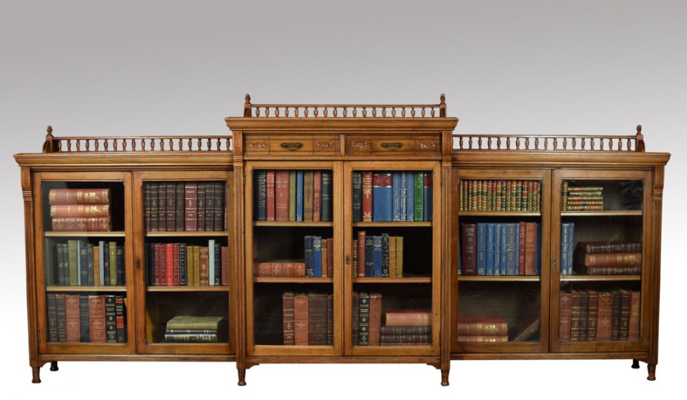 Large late 19th Century walnut dwarf breakfront bookcase