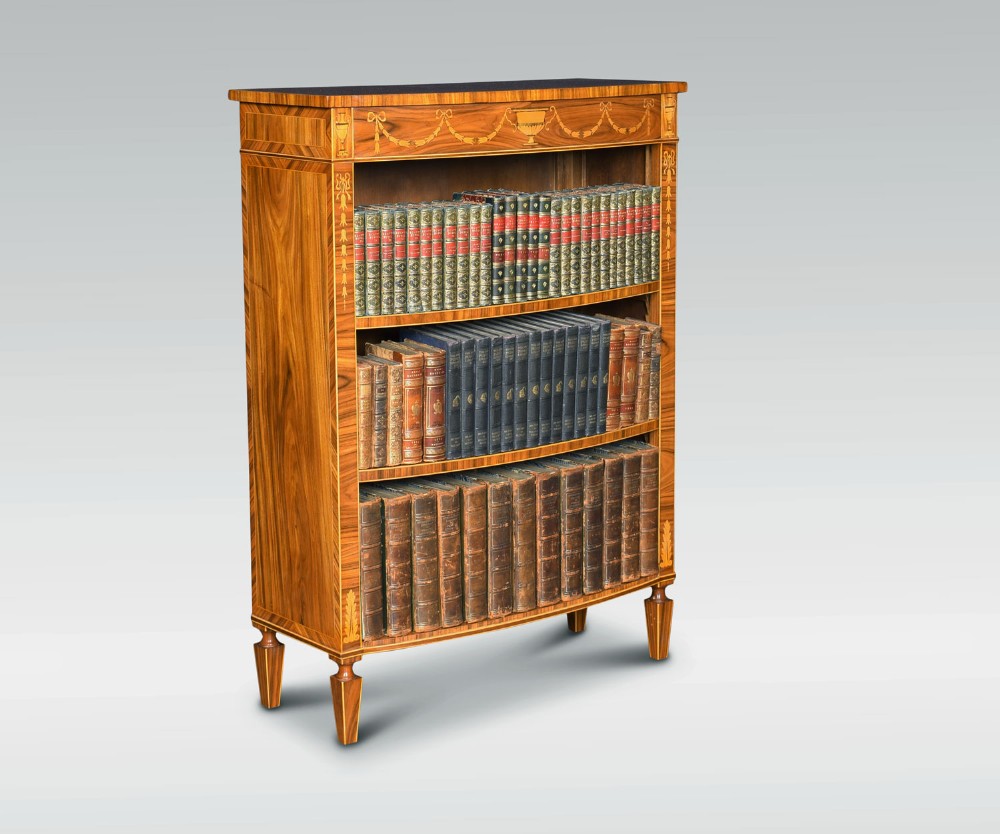 Sheraton revival rosewood inlaid open bookcase