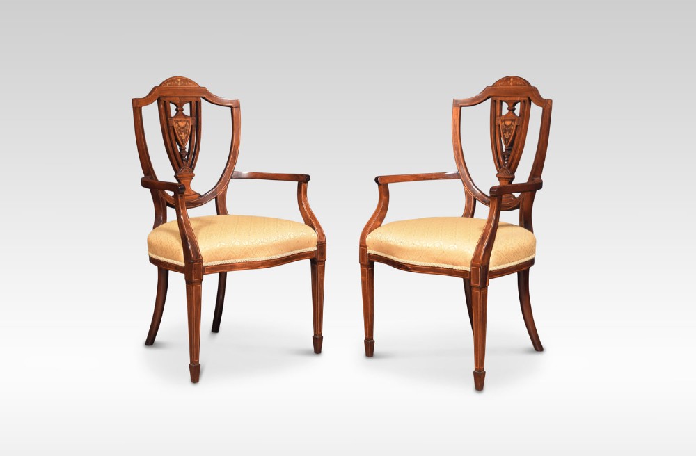 Pair of Edwardian rosewood inlaid armchairs