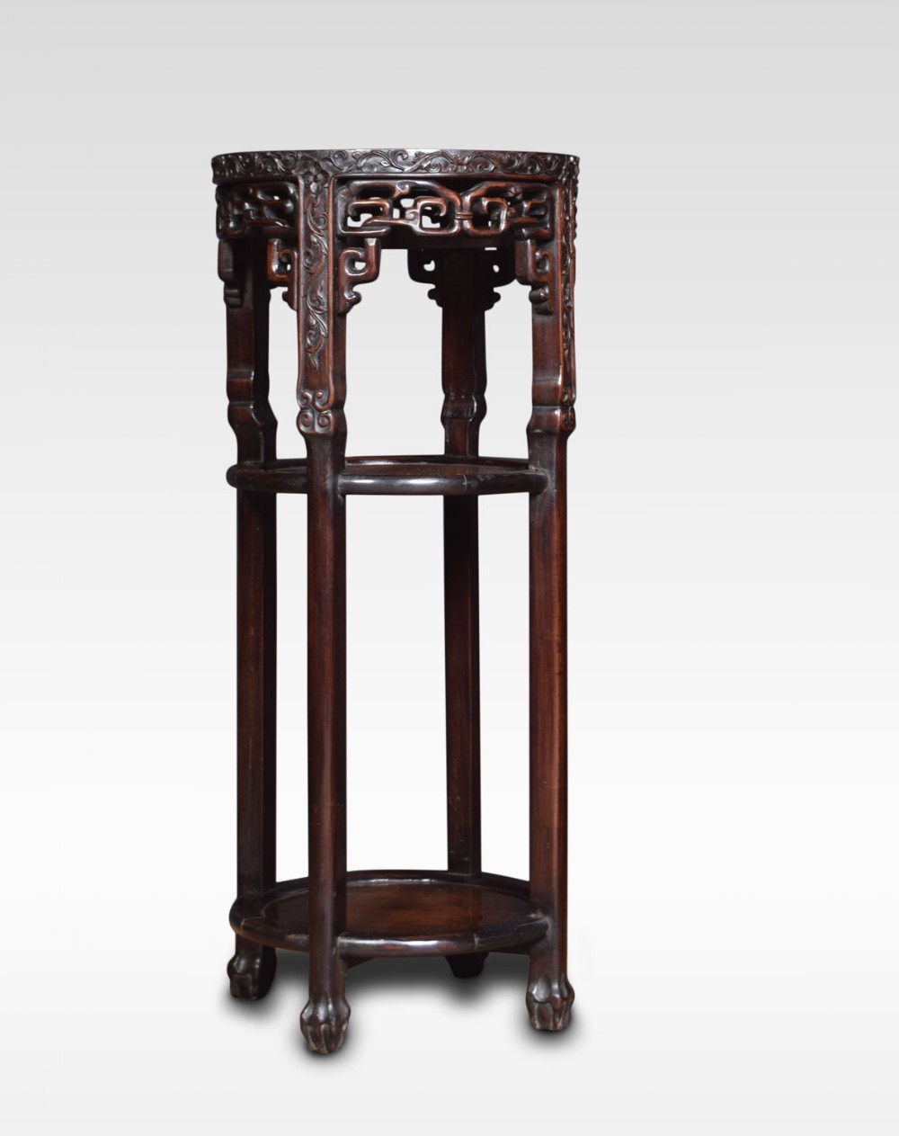 Chinese circular marble top hardwood stand